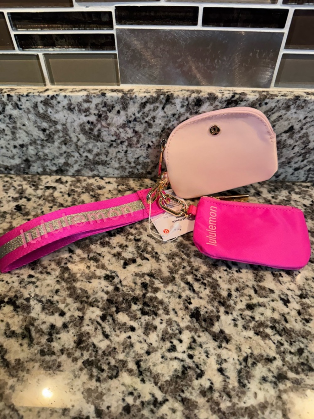 lululemon athletica Dual Pouch Wristlet Keychain Pink and Light Pink